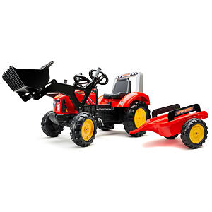 FALK Šlapací traktor Supercharger s nakladačem a vozíkem, červený