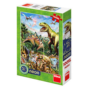 Dino Puzzle Svět dinosaurů 100 dílků XL neon