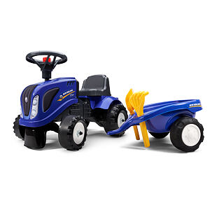 FALK Odrážedlo traktor Baby New Holland T7 s vozíkem, lopatou a hráběmi
