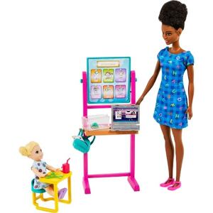 Mattel Barbie Povolání herní set s panenkou Učitelka černoška v modrých šatech
