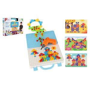 Teddies Stavebnice 3D šroubovací plast kreativní kufřík s vrtačkou na baterie se šablonami