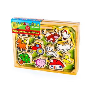 Teddies Provlékačka dřevěná Moje první zvířátka 12 dílků v krabičce