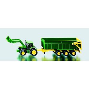 SIKU Farmer - John Deere s čelním nakladačem a přívěsem, měřítko 1:87