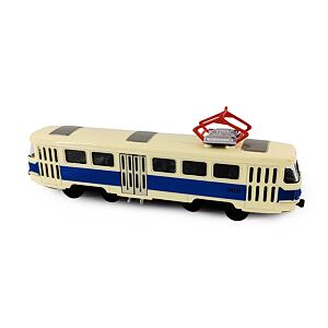 Rappa Kovová česká retro tramvaj modrá 16cm - otevírací dveře