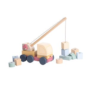 Cubika Pastel Autojeřáb s magnetem - dřevěná skládačka 14 dílů