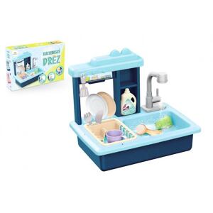 Teddies Dřez na mytí nádobí modrý + kohoutek na vodu na baterie  s doplňky
