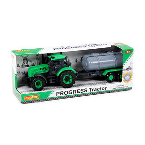 Traktor "Progres" s přívěsem cisternou, na setrvačník, zelený