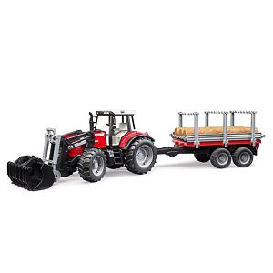 Bruder Traktor MASSEY FERGUSON + přepravník na dřevo