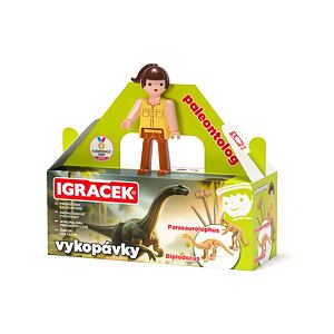 Efko Igráček Paleontoložka - figurka s vykopávkami dinosaurů Parasaurolophuse a Diplodocuse
