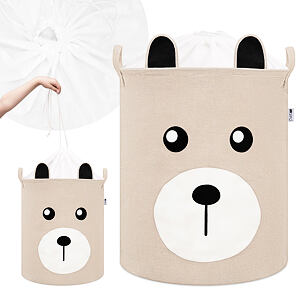 Sipo Koš na hračky se šňůrkou, skládací bavlněný / 43 l, Teddy Bear Beige