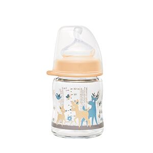 NIP Skleněná láhev se širokým hrdlem, 120 ml, holka, silikon dudlík M