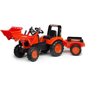 FALK Šlapací traktor Kubota s nakladačem a vozíkem - červený