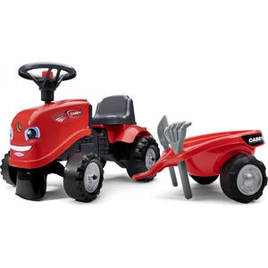 FALK Odrážedlo Baby traktor s vozíkem, lopatou a hráběmi, červené