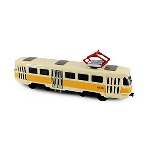 Rappa Kovová česká retro tramvaj žlutá 16cm - otevírací dveře
