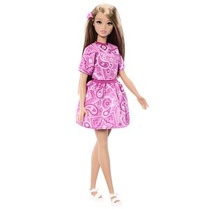 Mattel Barbie Fashionistas Modelka v šatech s růžovým paisley vzorem