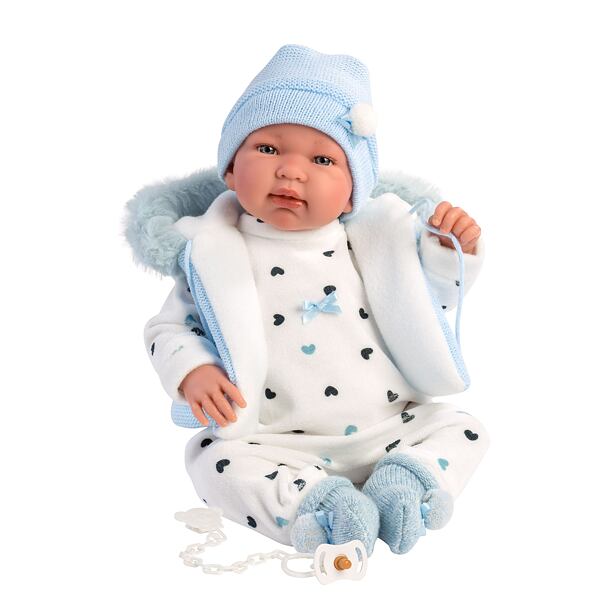 Llorens 84439 NEW BORN - realistická panenka miminko se zvuky a měkkým látkovým tělem - 44 cm