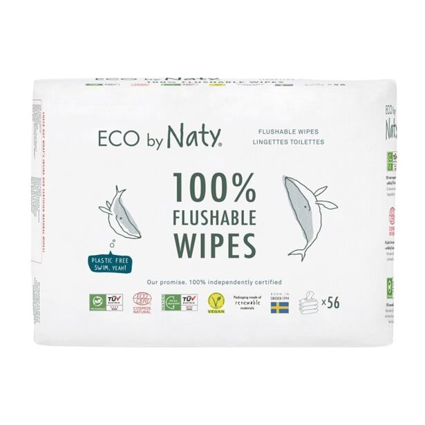 ECO vlhčené ubrousky Naty bez vůně - splachovatelné - výhodné balení (3 x 56 ks)
