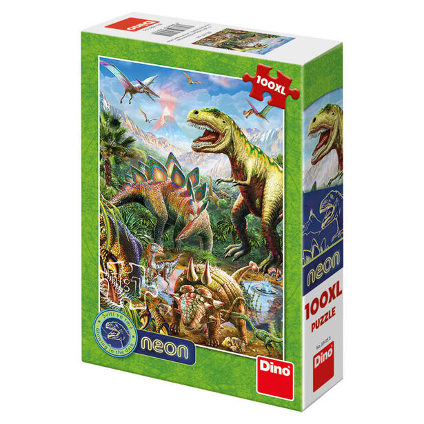 Dino Puzzle Svět dinosaurů 100 dílků XL neon