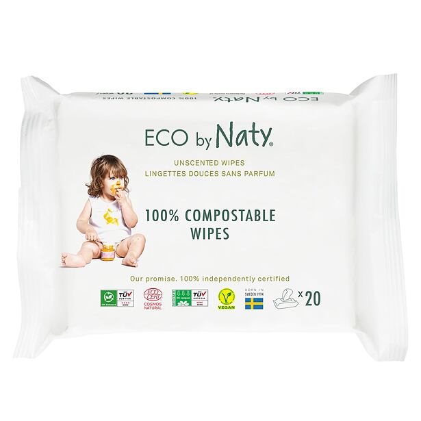 ECO by Naty vlhčené ubrousky bez vůně - pro citlivou pokožku (20 ks) - cestovní balení