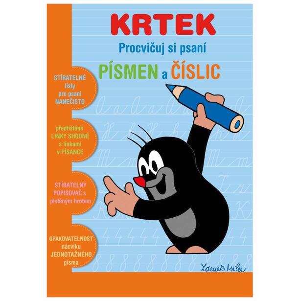 Akim Stíratelný sešit "Procvičuj si písmena a číslice" + stíratelný popisovač - Krtek 2