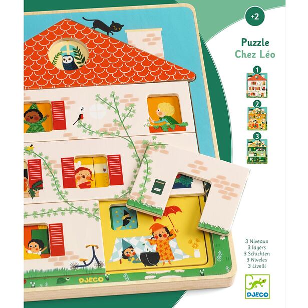 DJECO Dřevěné puzzle Chez Leo