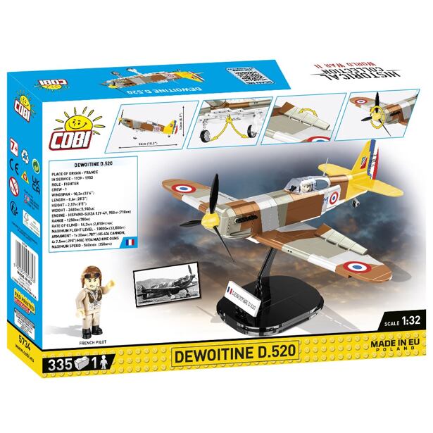 Cobi II WW Stíhací letoun Dewoitine D.520, 1:32, 335 k, 1 f