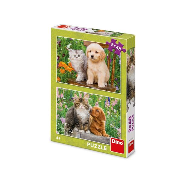 Dino Pejsek a kočička na zahradě Puzzle 2x48 dílků