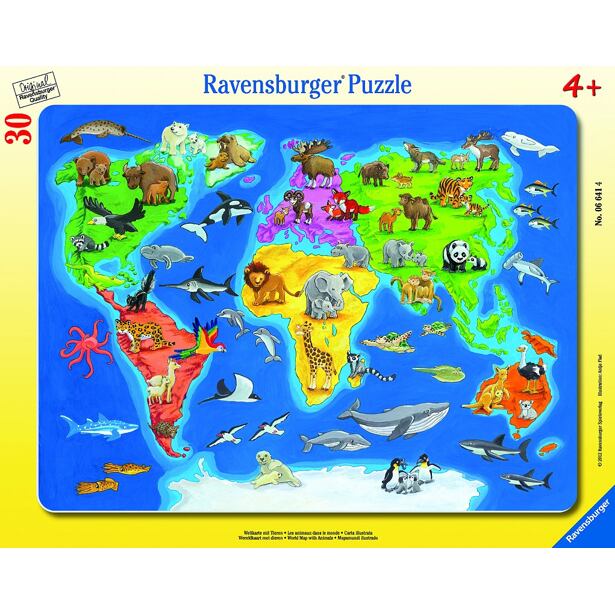 Ravensburger Mapa světa se zvířaty Puzzle 30-48 dílků