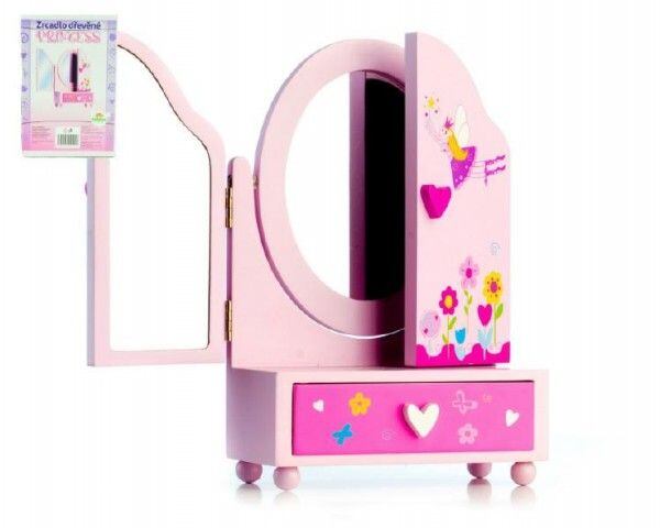 Teddies Dřevěná šperkovnice se zrcadlem Princess, 3-dílné