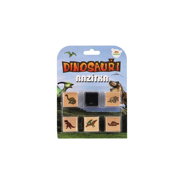 Teddies Razítka dřevěná  5+1 s poduškou dinosauři 3x3cm na kartě
