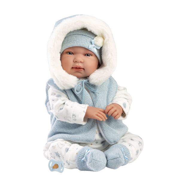 Llorens 84485 NEW BORN realistická panenka miminko se zvuky a měkkým látkovým tělem 44 cm