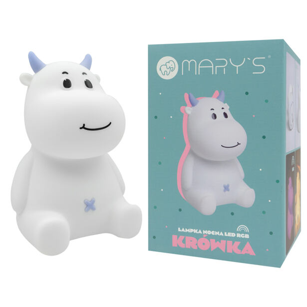 Mary's LED Silikonová noční lampička RGB kravička modrá