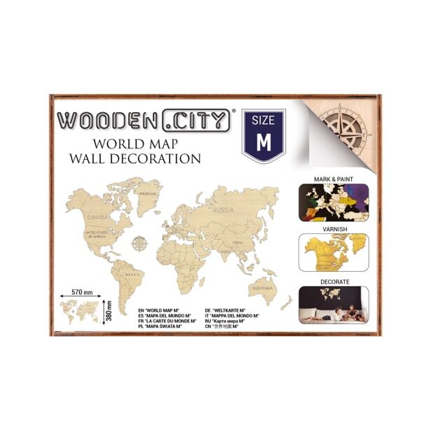 Wooden City Mapa světa M - dřevěná nástěnná mapa 3D puzzle