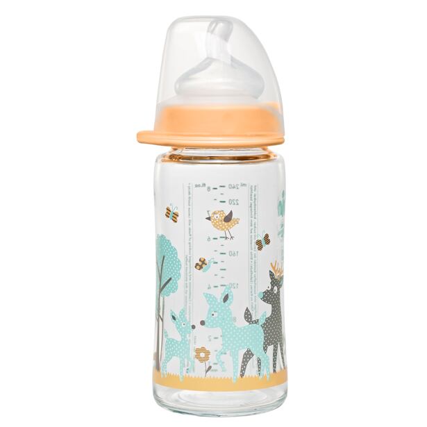 Nip skleněná láhev se širokým hrdlem, 240 ml, holka, silikon dudlík M
