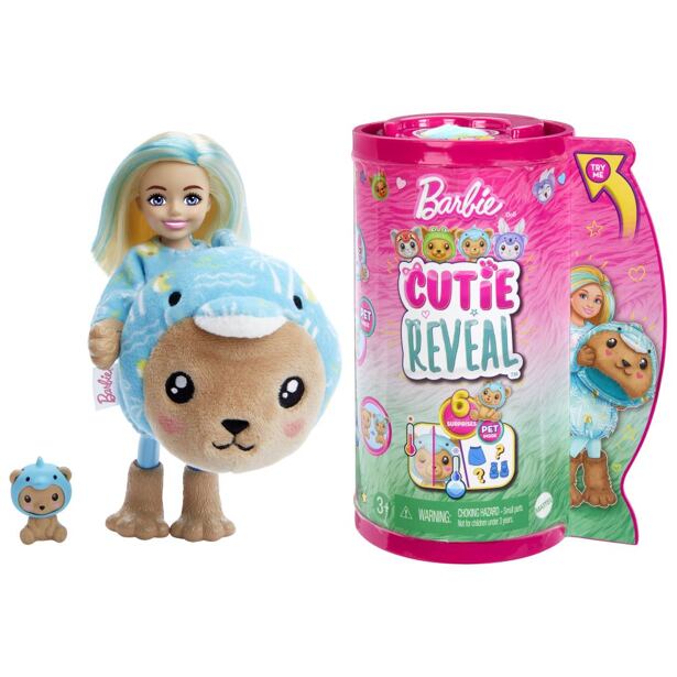 Mattel Barbie Cutie Reveal Chelsea v kostýmu - Medvídek v modrém kostýmu delfína