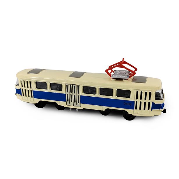 Rappa Kovová česká retro tramvaj modrá 16cm - otevírací dveře