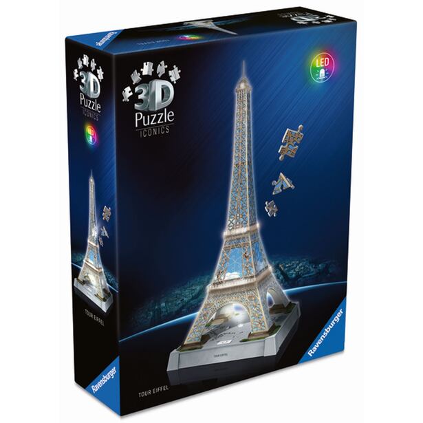 Ravensburger Iconics: Eiffelova věž 3D puzzle LED 243 dílků