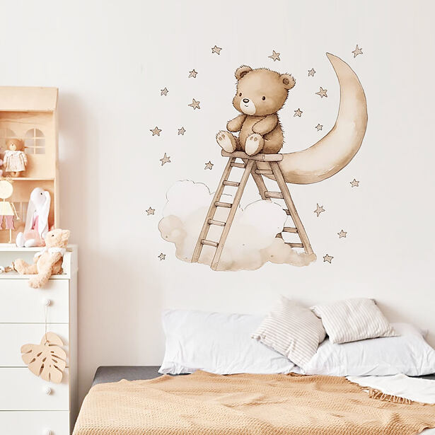 Sipo Nástěnné samolepky do dětského pokoje, Teddy bear on a ladder