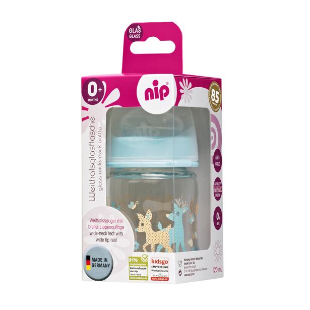 Nip skleněná láhev se širokým hrdlem, 120 ml, kluk, silikon dudlík M