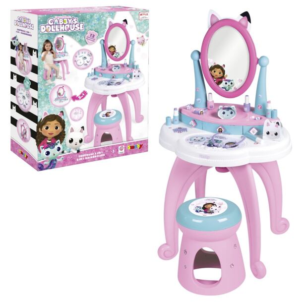 Smoby Gabby's Dollhouse 2v1 Toaletní stolek se židličkou