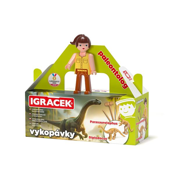 Efko Igráček Paleontoložka - figurka s vykopávkami dinosaurů Parasaurolophuse a Diplodocuse