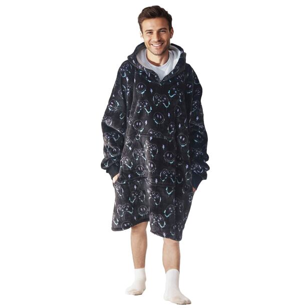 Cozy Noxxiez CH370 PC hráč potisk - hřejivá televizní mikinová deka s kapucí pro teenagery a dospělé