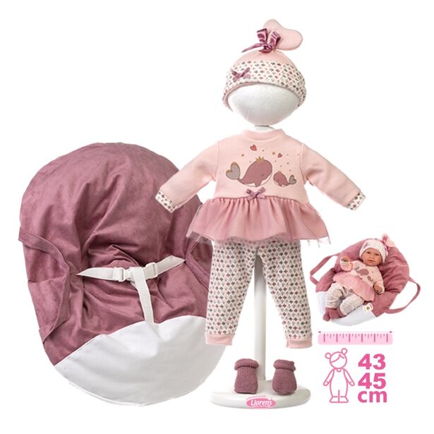 Llorens M740-14 Obleček pro panenku miminko NEW BORN velikosti 40-42 cm s nosítkem do ruky