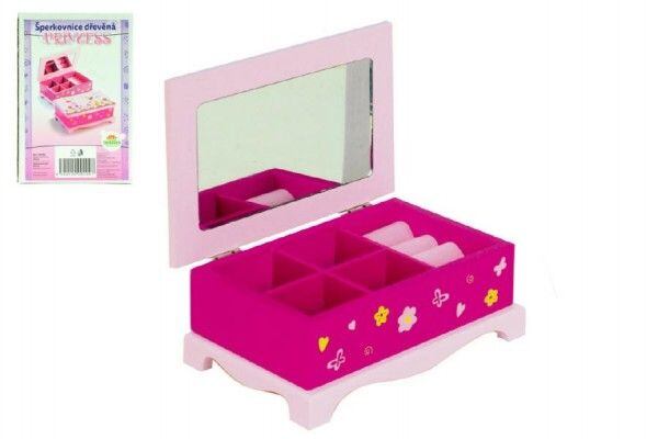 Teddies zavírací dřevěná šperkovnice Princess se zrcadlem