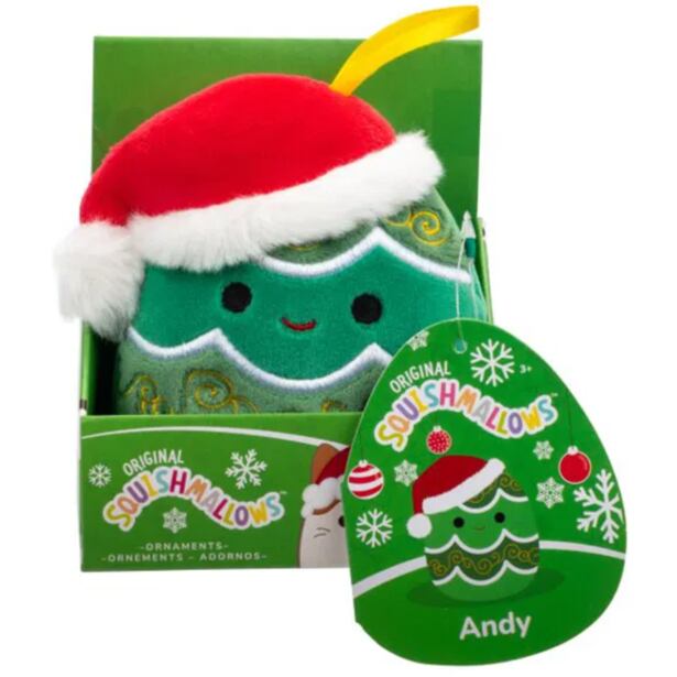 SQUISHMALLOWS Vánoční ozdoba Vánoční stromek s čepicí - Andy, 10 cm