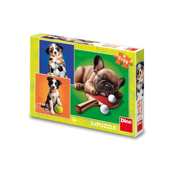 Dino Psí sportovci Puzzle 3x55 dílků