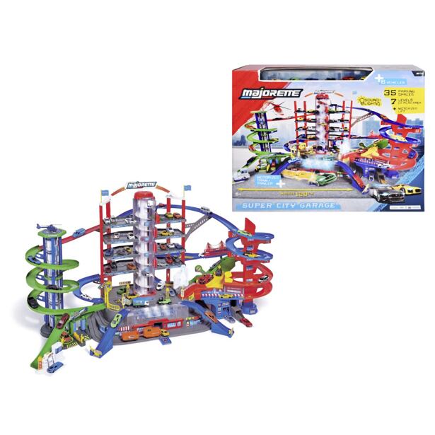 Majorette Garáž Super City + 6 autíček a vlak