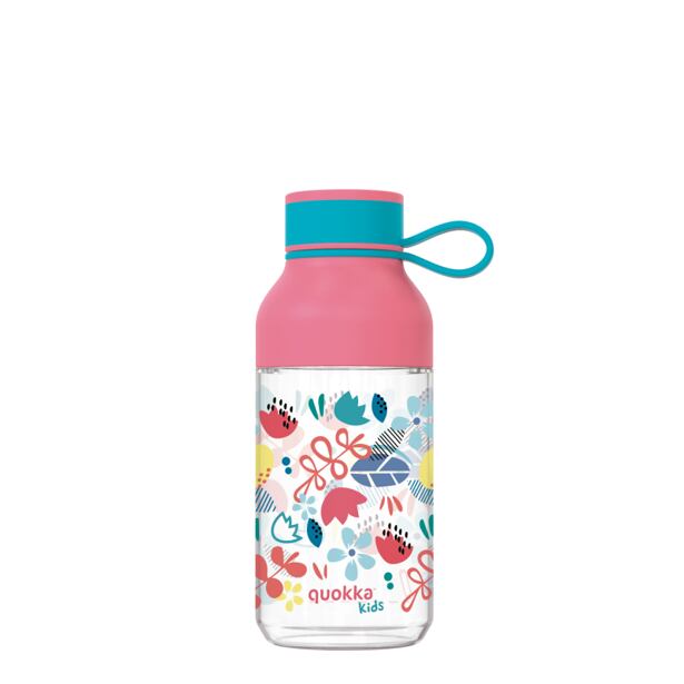 Quokka Plastová láhev Ice Kids s poutkem Flowers 430 ml