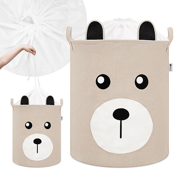 Sipo Koš na hračky se šňůrkou, skládací bavlněný / 43 l, Teddy Bear Beige