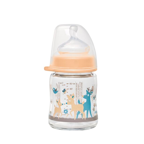 NIP Skleněná láhev se širokým hrdlem, 120 ml, holka, silikon dudlík M